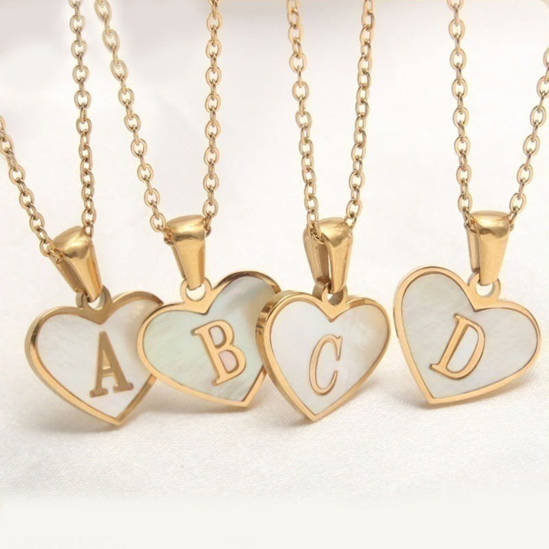 Heartfelt Elegance: 26-Letter White Shell Heart Necklace