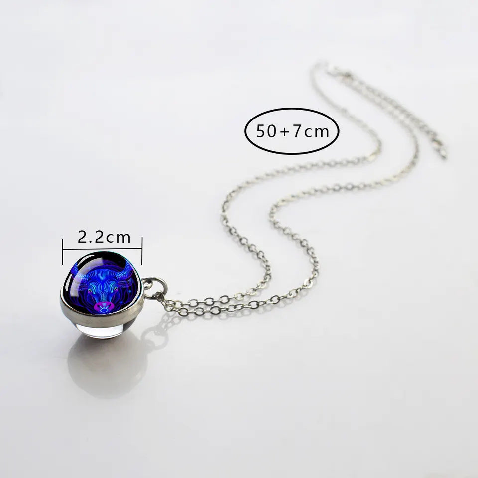 Zodiac Glow: Luminous 12 Constellation Necklace - 20mm Silver Creativity
