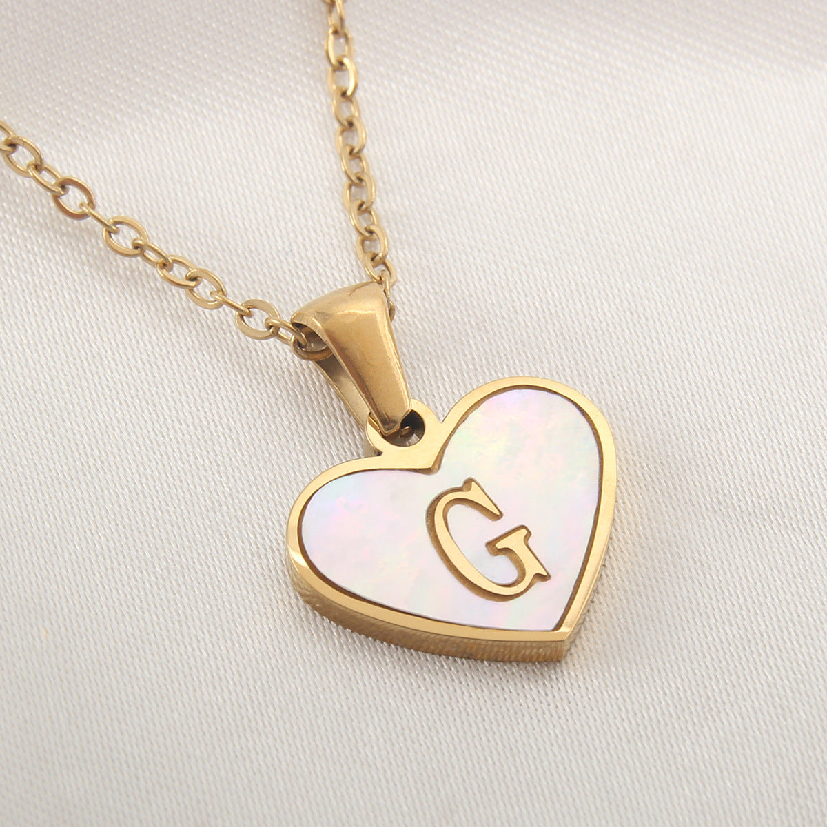 Heartfelt Elegance: 26-Letter White Shell Heart Necklace