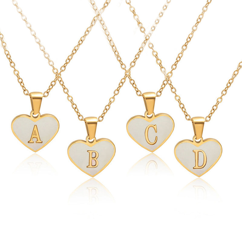 Heartfelt Elegance: 26-Letter White Shell Heart Necklace
