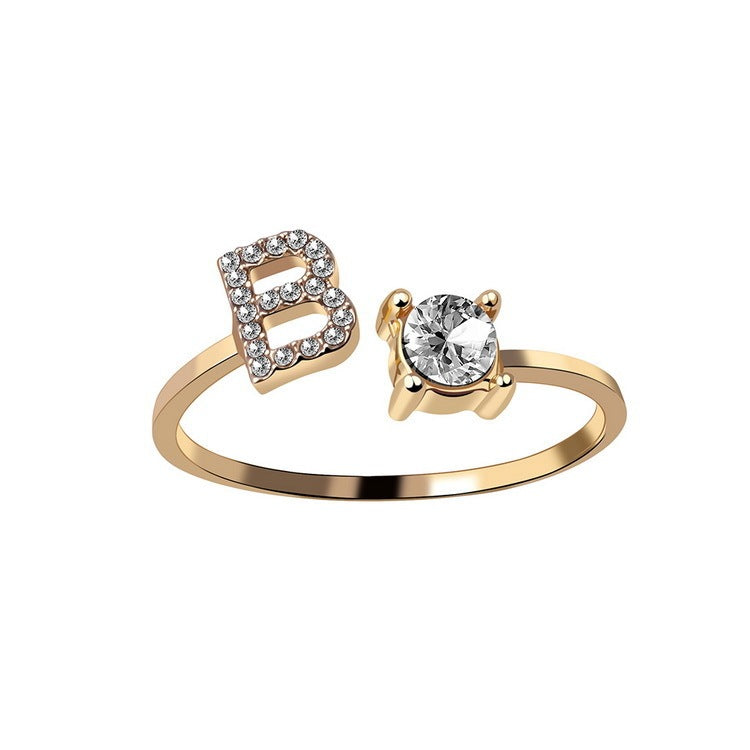 26 Initial Letter Ring: Adjustable New Design for Women's Simple and Elegant Fashion Jewelry