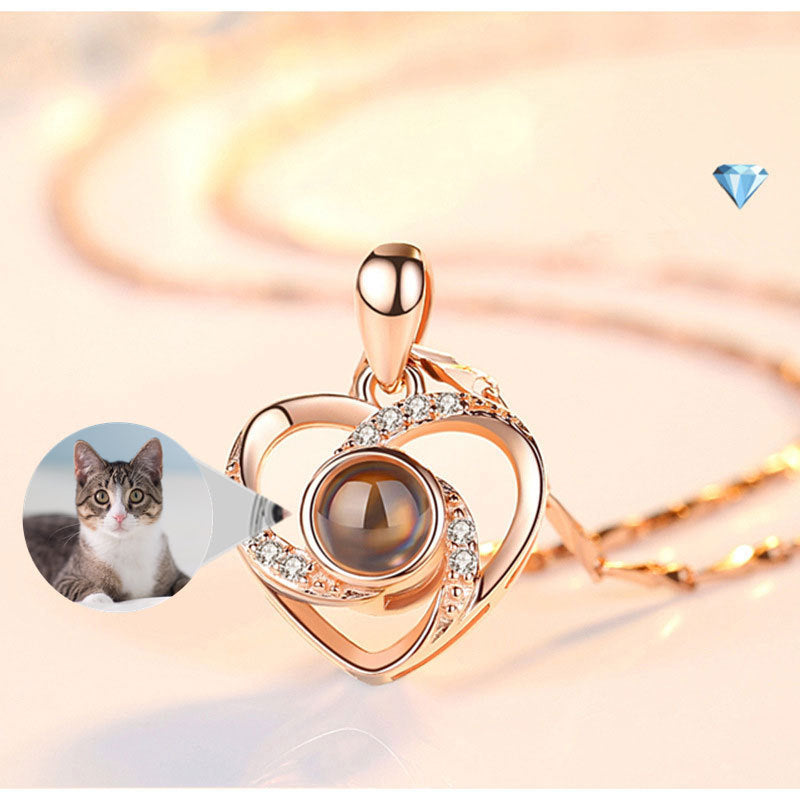 S925 Silver Heart-Shaped Pendant Necklace: Romantic Colorful Photo Projection