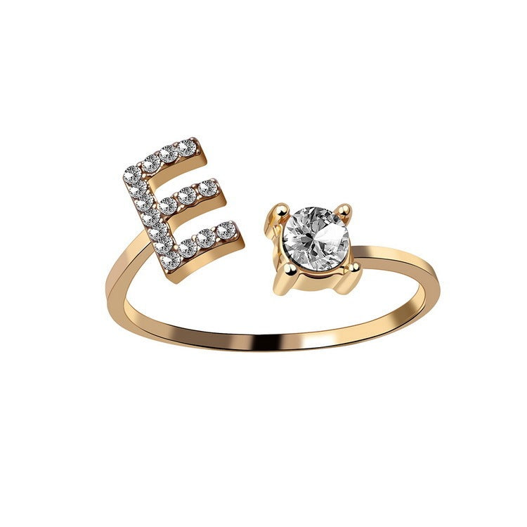 26 Initial Letter Ring: Adjustable New Design for Women's Simple and Elegant Fashion Jewelry
