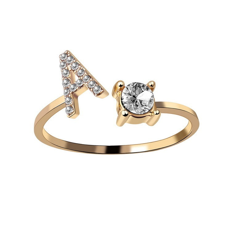 26 Initial Letter Ring: Adjustable New Design for Women's Simple and Elegant Fashion Jewelry