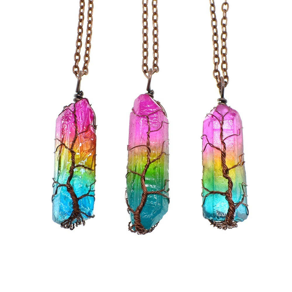 European & American Bestseller: Stone Crystal Pillar Tree of Life Pendant