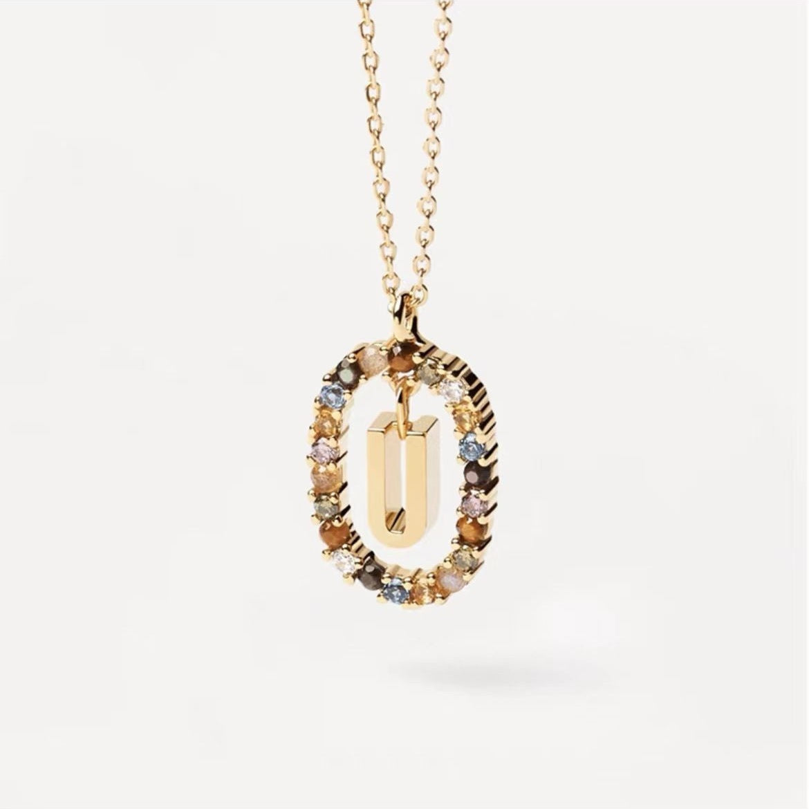 Radiant Alphabet: Colored Rhinestone Necklace - 18K Fashion Jewelry