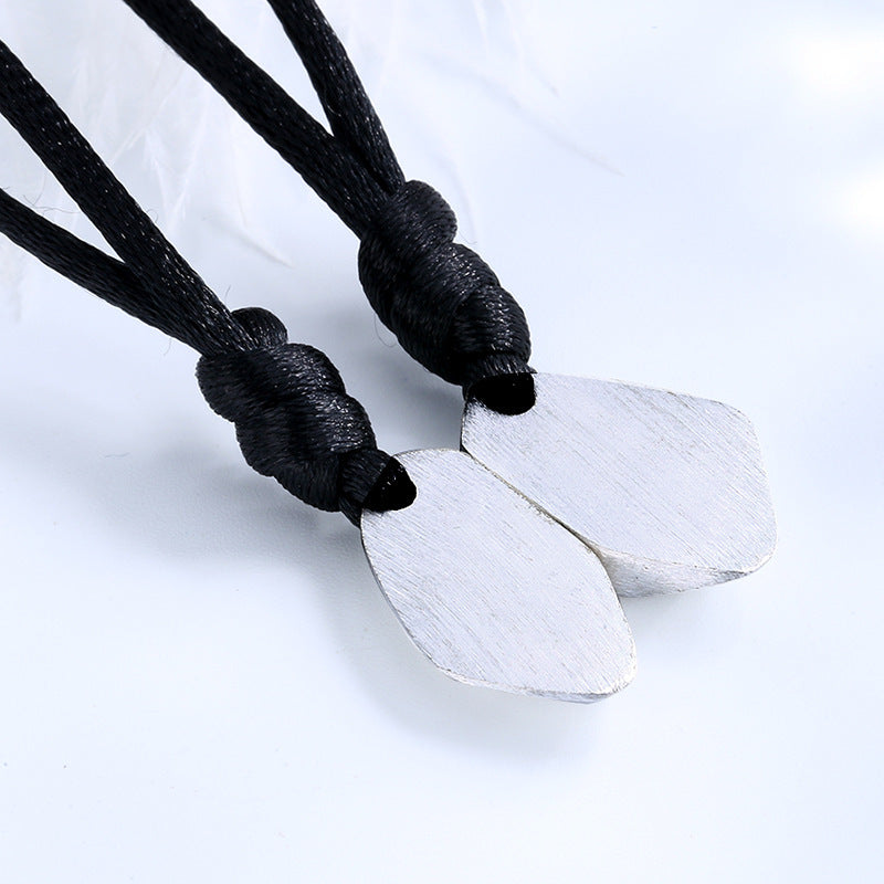 Sun & Moon Embrace: Wishing Stone Couple Necklace - Hipster Brushed Magnet Pendant