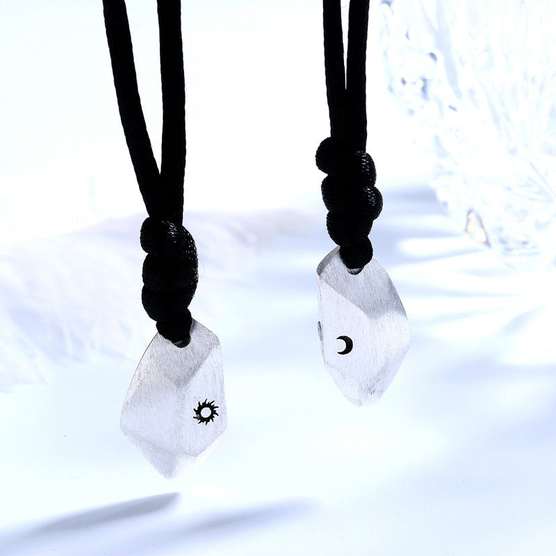 Sun & Moon Embrace: Wishing Stone Couple Necklace - Hipster Brushed Magnet Pendant