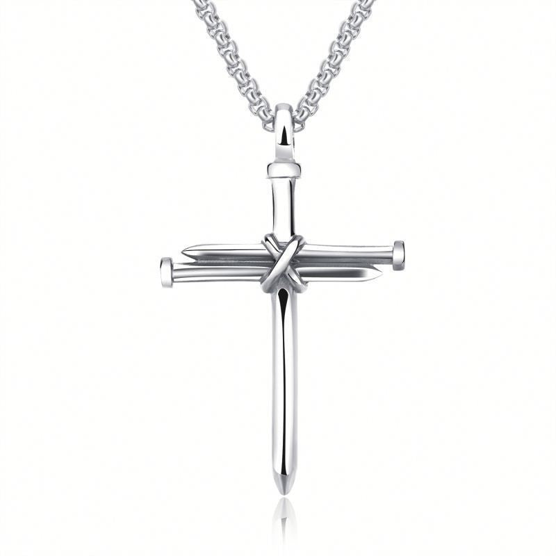Iron Faith: Stainless Steel Nail Cross Pendant Necklace