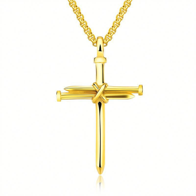 Iron Faith: Stainless Steel Nail Cross Pendant Necklace