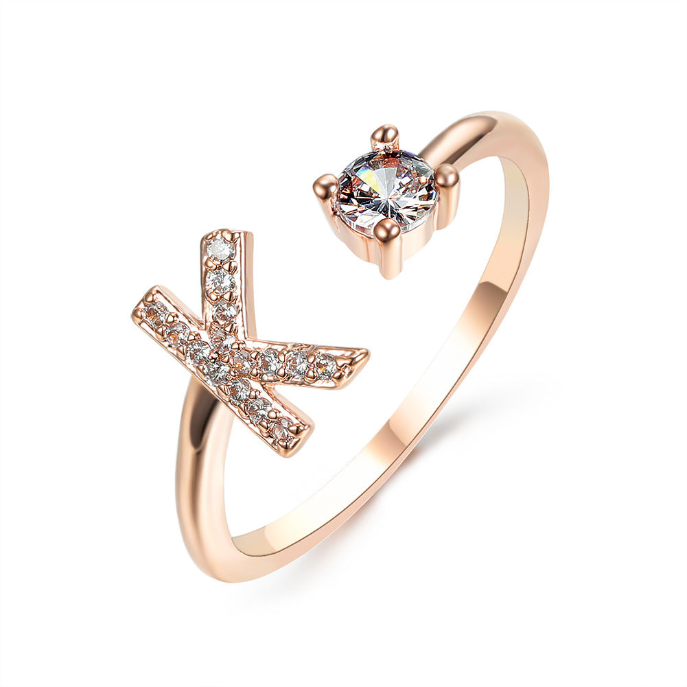 26 Initial Letter Ring: Adjustable New Design for Women's Simple and Elegant Fashion Jewelry