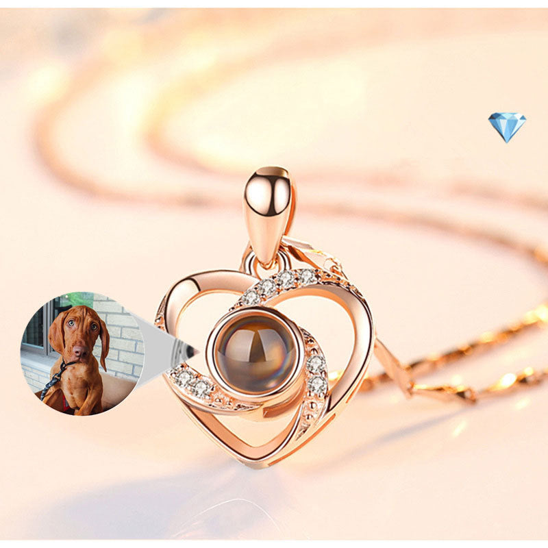 S925 Silver Heart-Shaped Pendant Necklace: Romantic Colorful Photo Projection