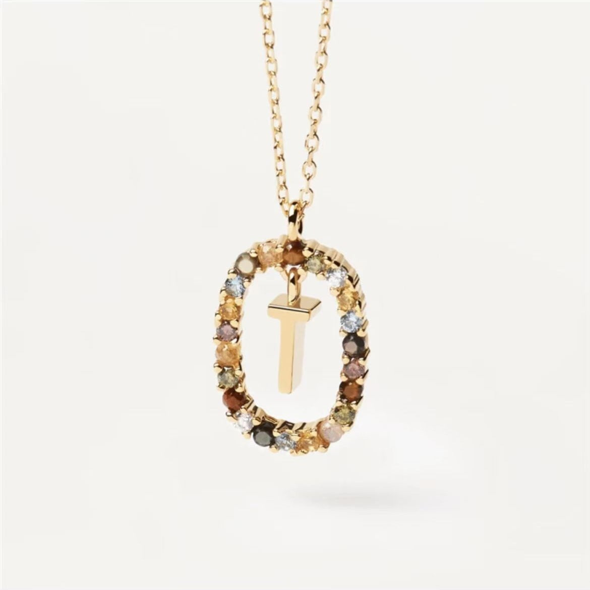 Radiant Alphabet: Colored Rhinestone Necklace - 18K Fashion Jewelry