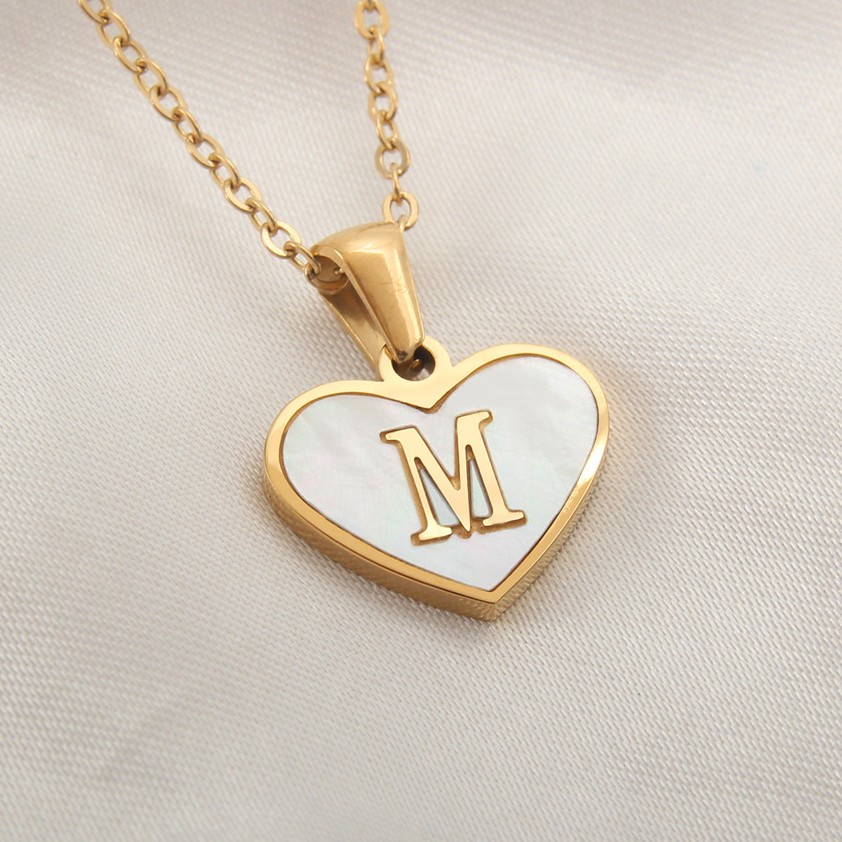 Heartfelt Elegance: 26-Letter White Shell Heart Necklace