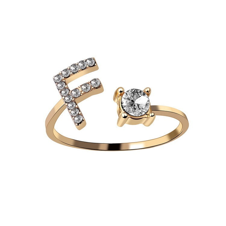 26 Initial Letter Ring: Adjustable New Design for Women's Simple and Elegant Fashion Jewelry