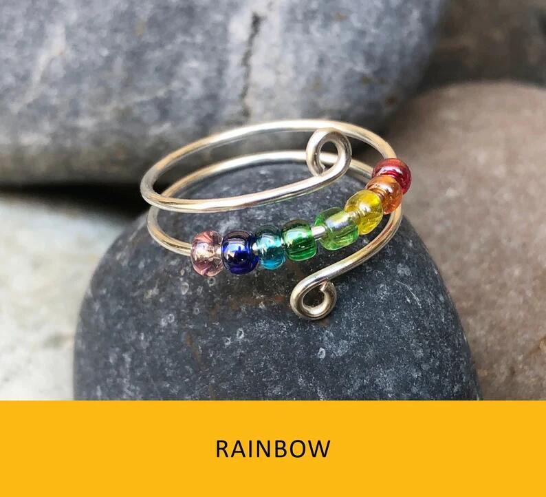 Colorful Beads Anti-Stress Fidget Ring: Free-Spinning Solution for Anxiety
