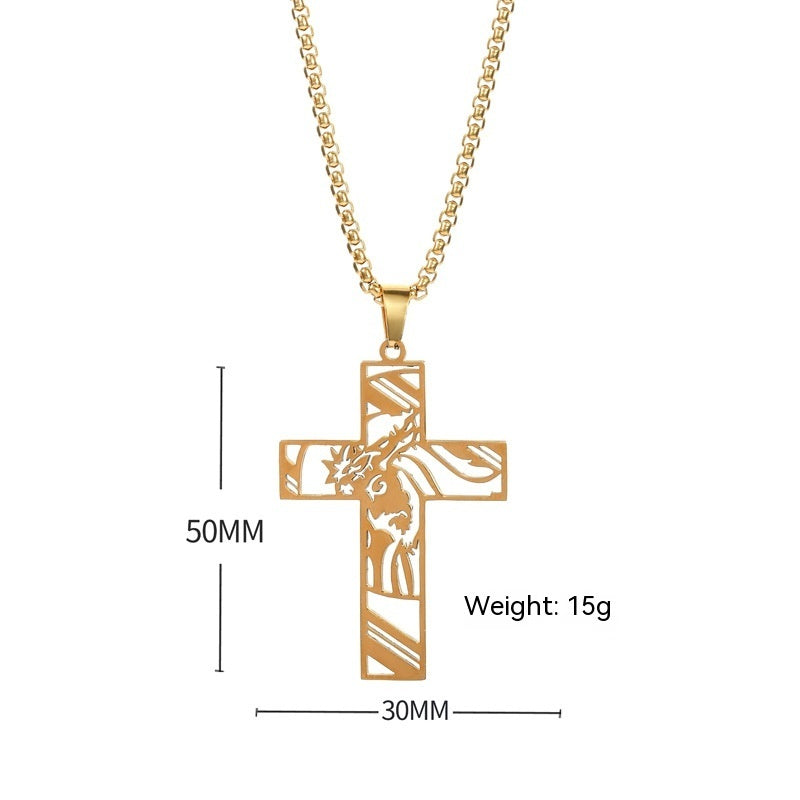 Divine Strength: Stainless Steel Hollow Cross Pendant Titanium Necklace