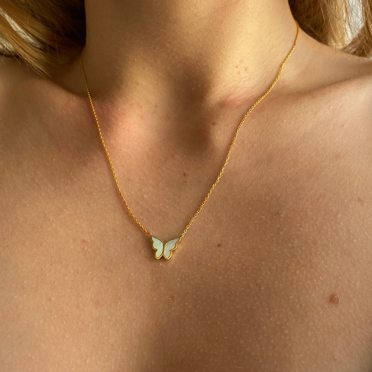 Gilded Flutter: Electroplated 18K Gold Butterfly Necklace for Women's Clavicle Chain