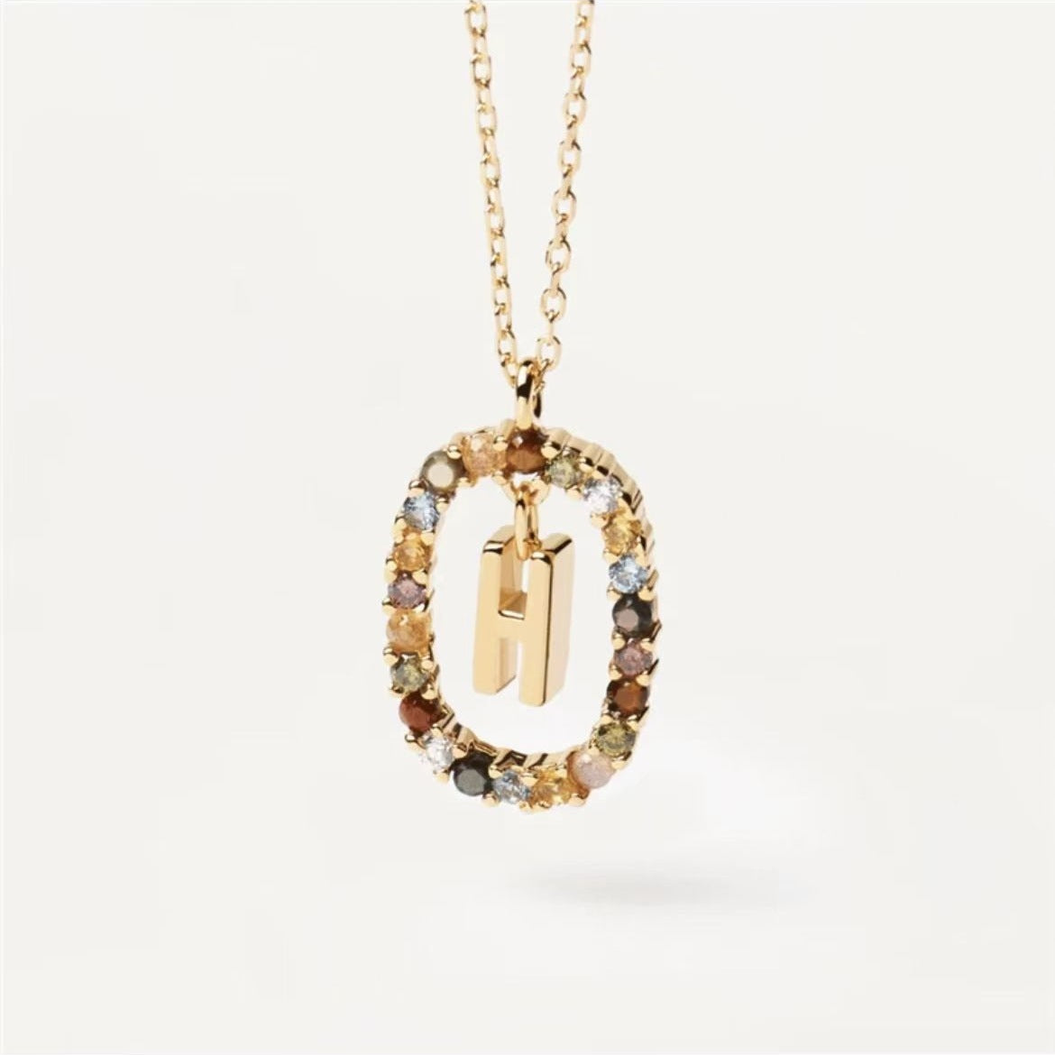 Radiant Alphabet: Colored Rhinestone Necklace - 18K Fashion Jewelry
