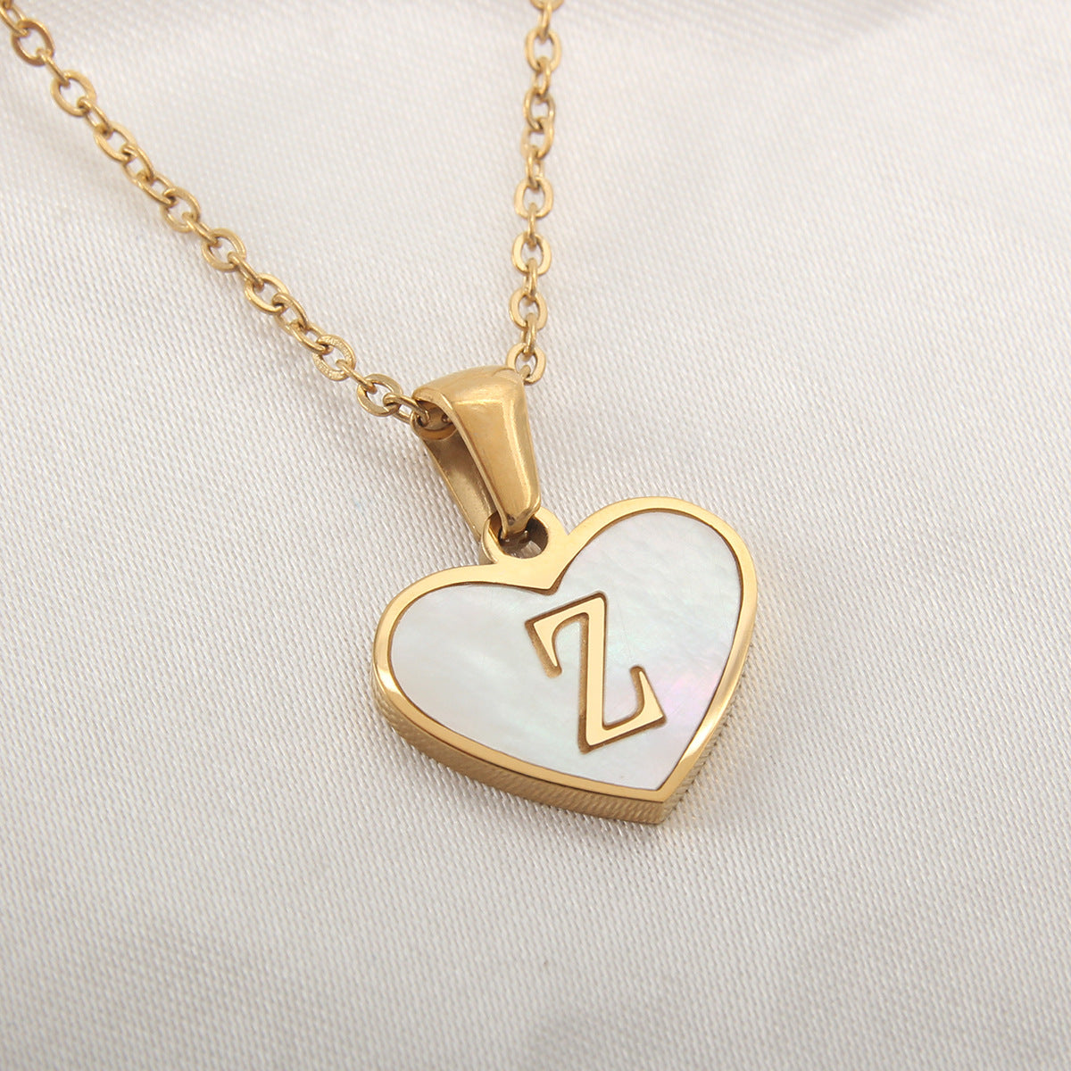 Heartfelt Elegance: 26-Letter White Shell Heart Necklace