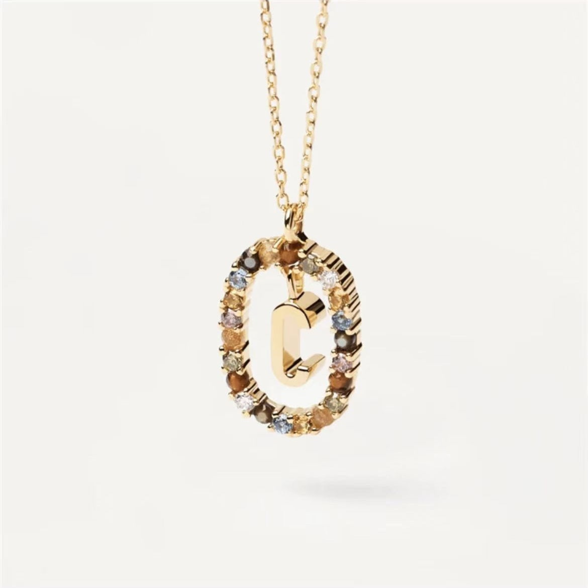 Radiant Alphabet: Colored Rhinestone Necklace - 18K Fashion Jewelry
