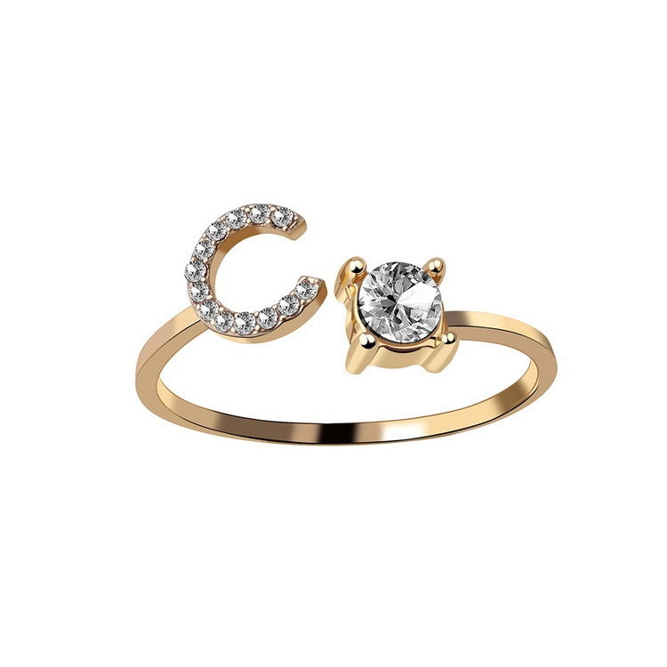 26 Initial Letter Ring: Adjustable New Design for Women's Simple and Elegant Fashion Jewelry