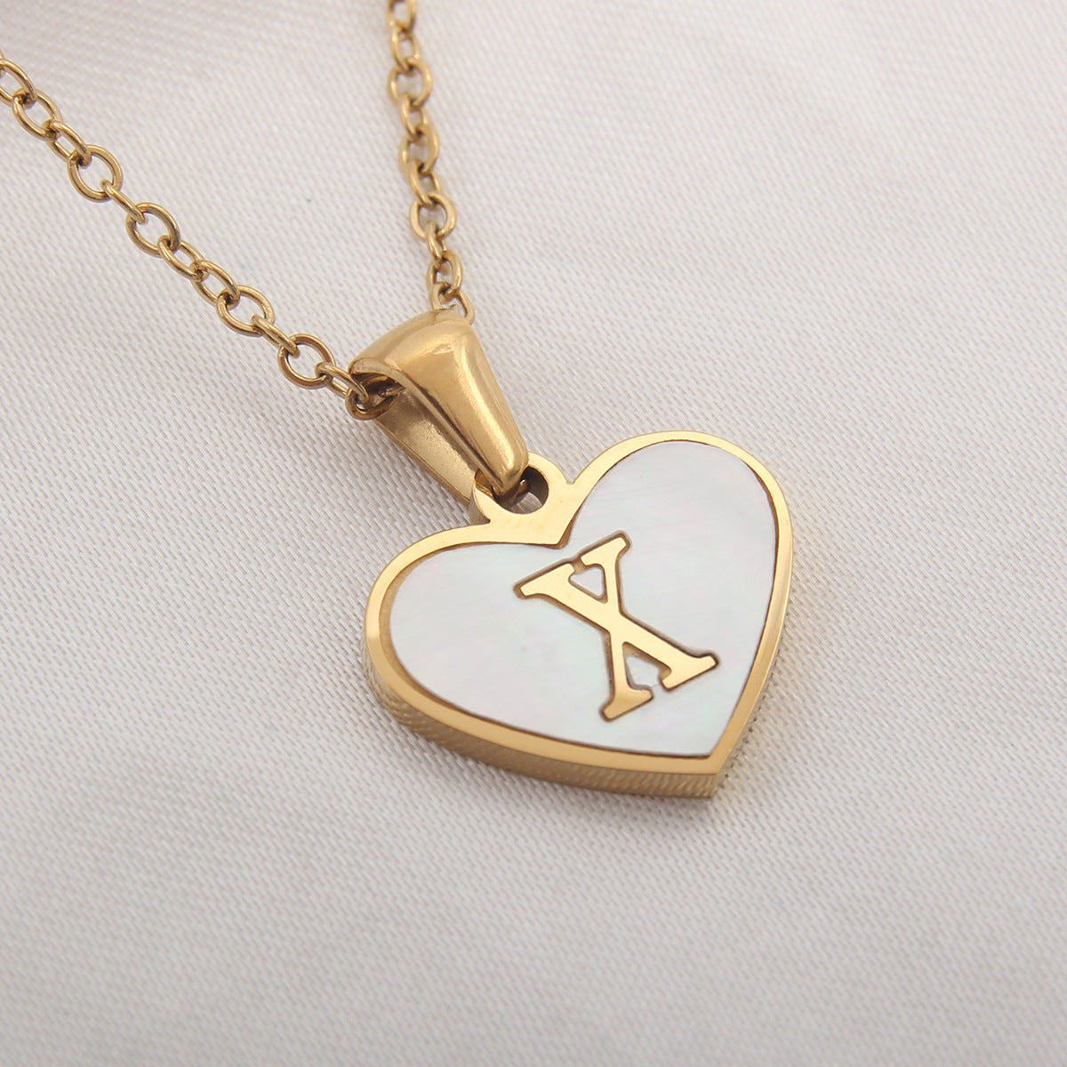 Heartfelt Elegance: 26-Letter White Shell Heart Necklace