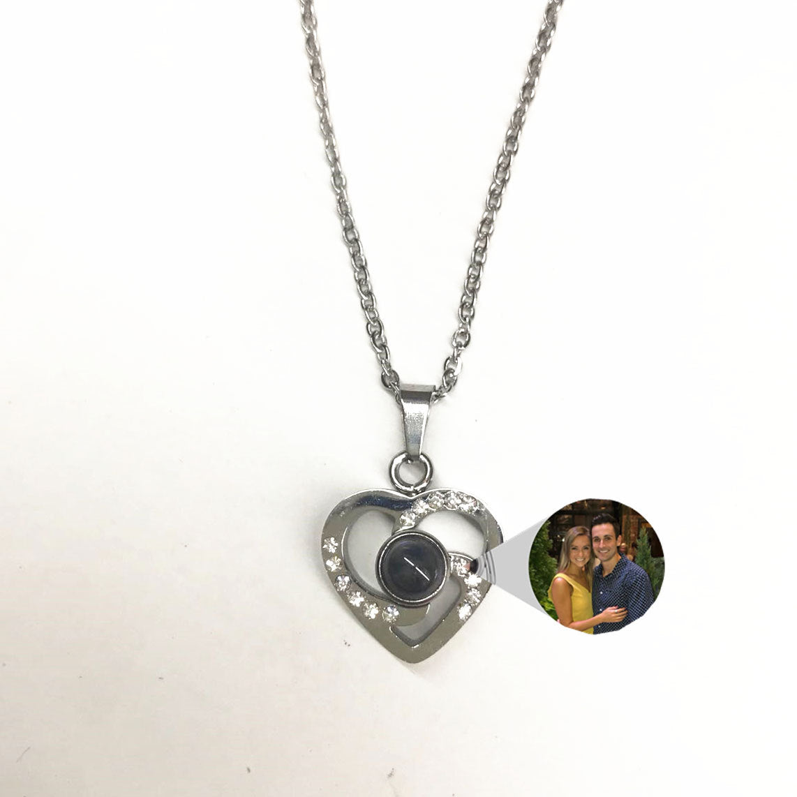 S925 Silver Heart-Shaped Pendant Necklace: Romantic Colorful Photo Projection
