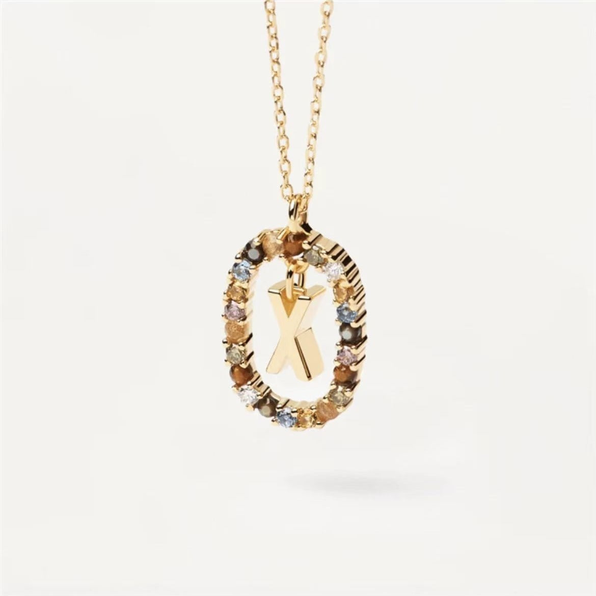 Radiant Alphabet: Colored Rhinestone Necklace - 18K Fashion Jewelry