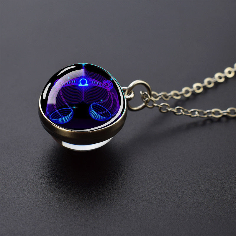 Zodiac Glow: Luminous 12 Constellation Necklace - 20mm Silver Creativity