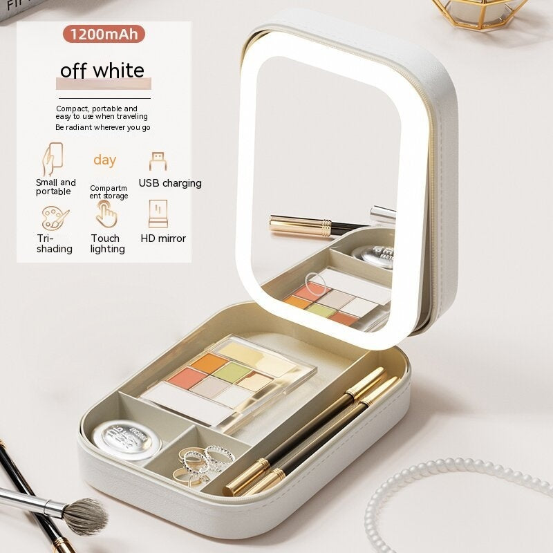 Glow & Go: Portable Makeup Storage Box with LED Mirror and Touch Light
