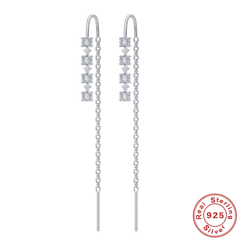 Radiant Elegance: 925 Sterling Silver Tassel Ear Wires with Diamonds