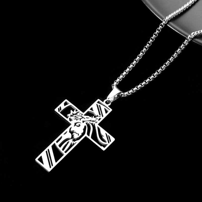 Divine Strength: Stainless Steel Hollow Cross Pendant Titanium Necklace