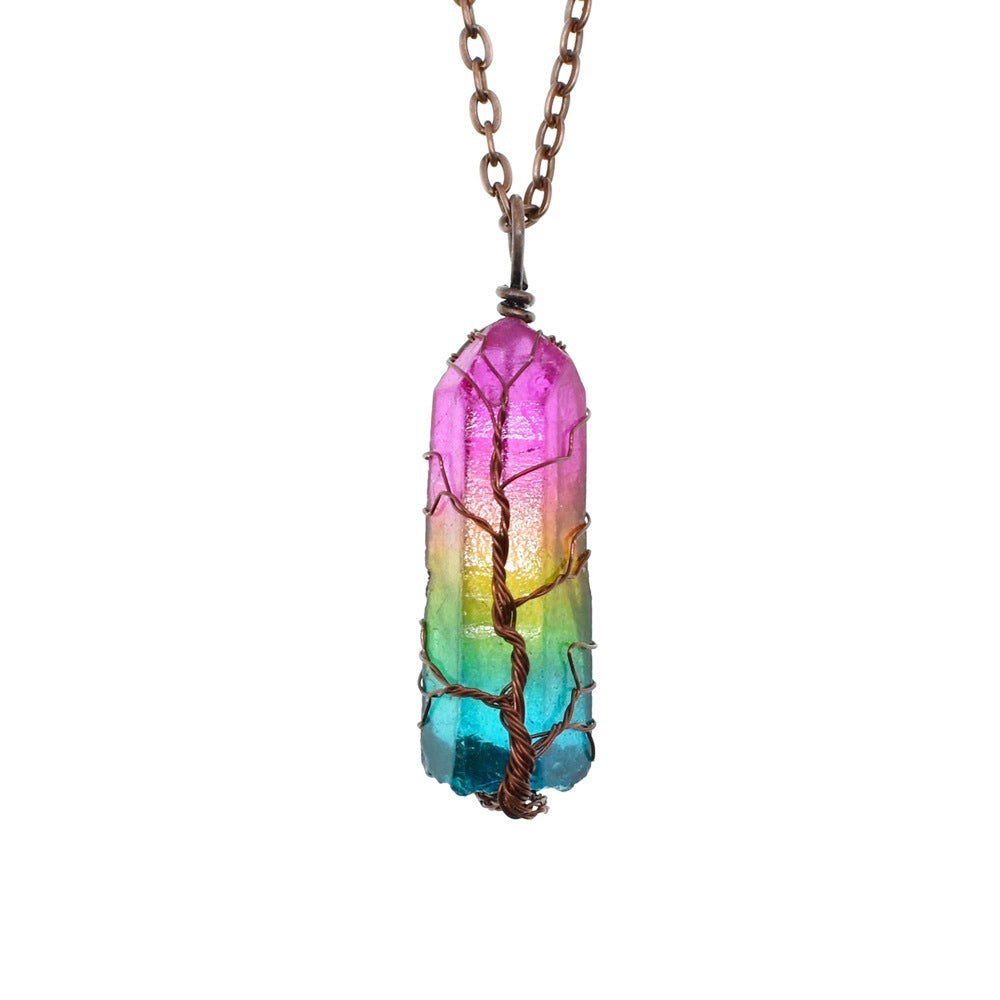 European & American Bestseller: Stone Crystal Pillar Tree of Life Pendant
