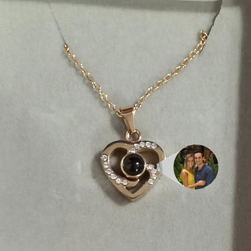 S925 Silver Heart-Shaped Pendant Necklace: Romantic Colorful Photo Projection