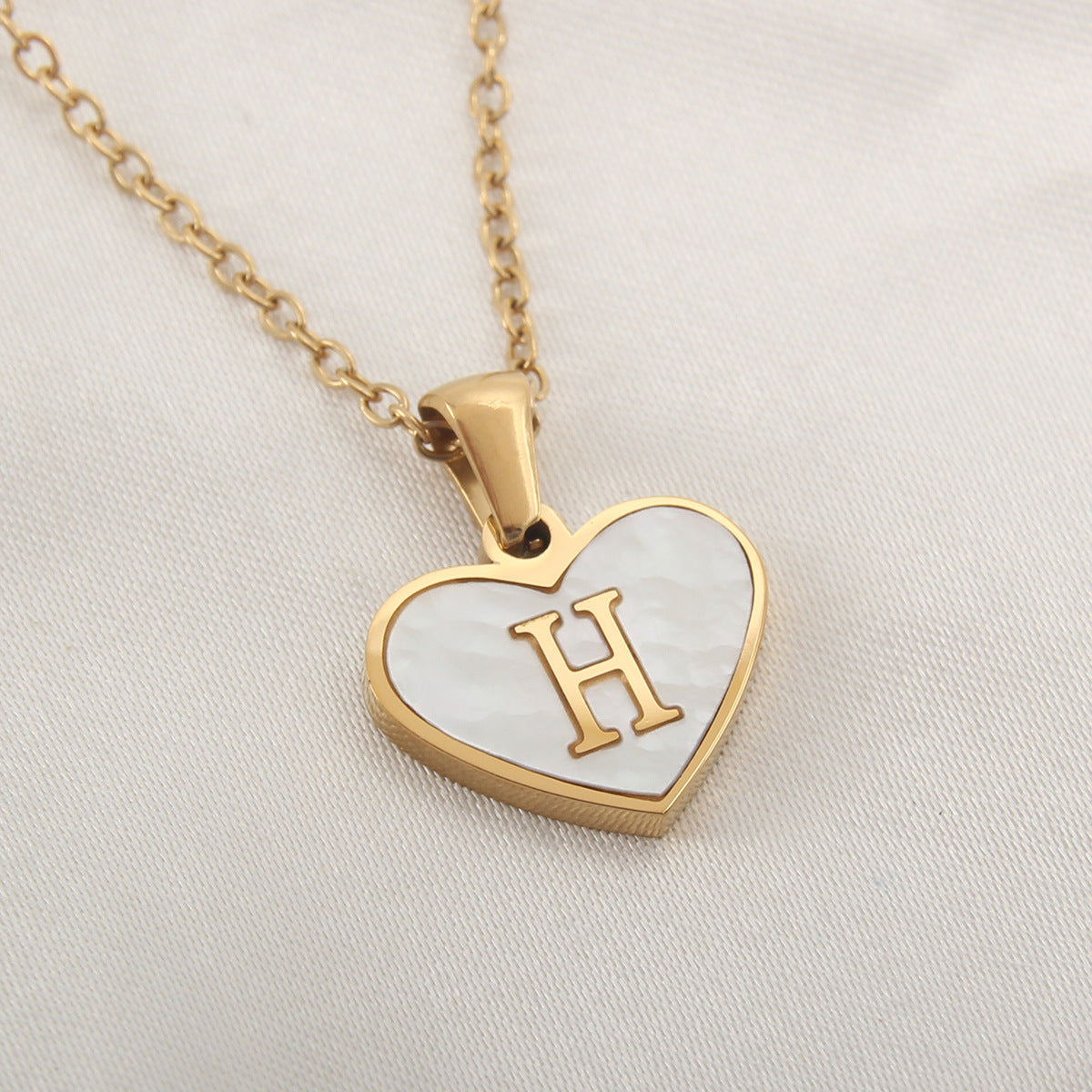 Heartfelt Elegance: 26-Letter White Shell Heart Necklace