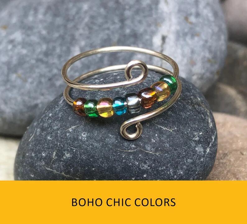 Colorful Beads Anti-Stress Fidget Ring: Free-Spinning Solution for Anxiety