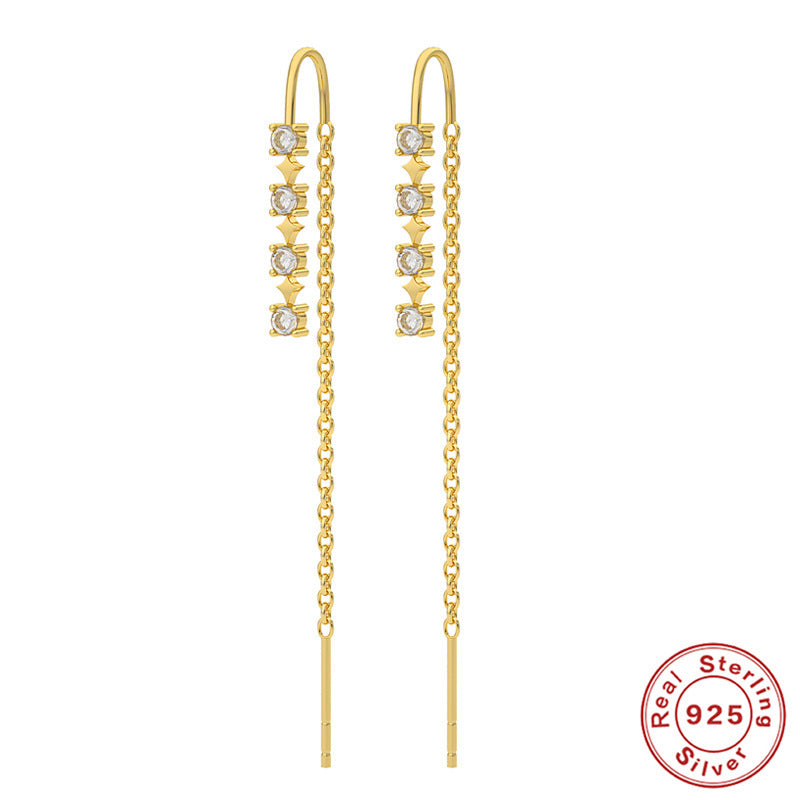 Radiant Elegance: 925 Sterling Silver Tassel Ear Wires with Diamonds