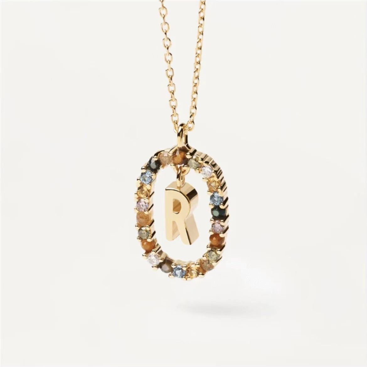Radiant Alphabet: Colored Rhinestone Necklace - 18K Fashion Jewelry