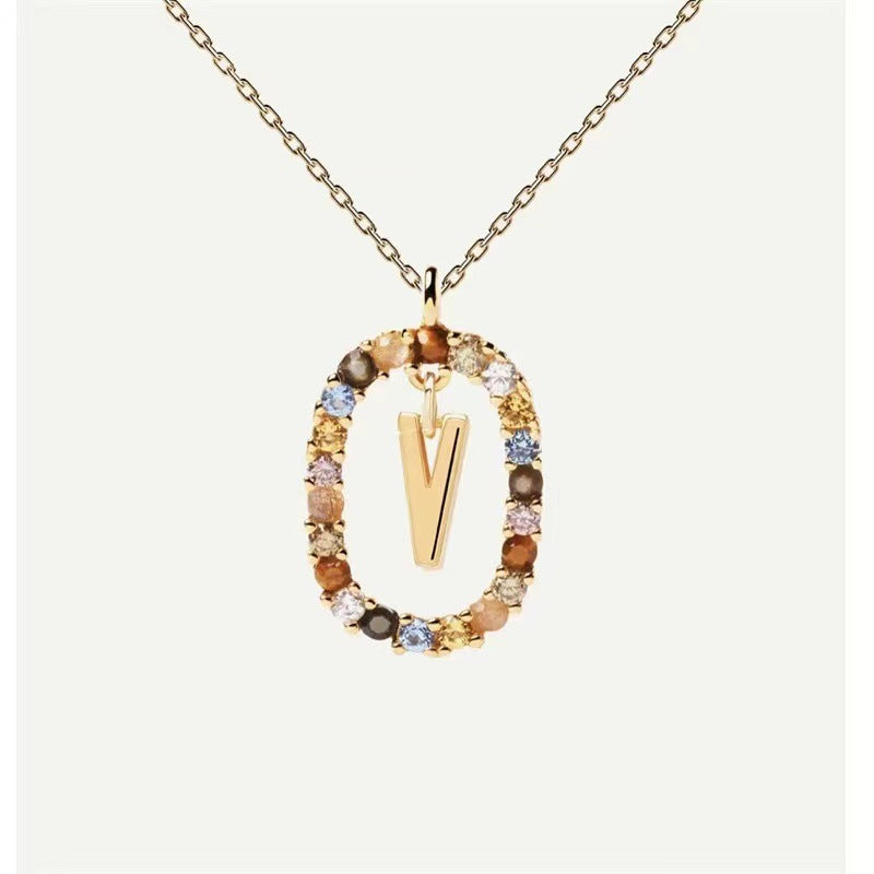 Radiant Alphabet: Colored Rhinestone Necklace - 18K Fashion Jewelry