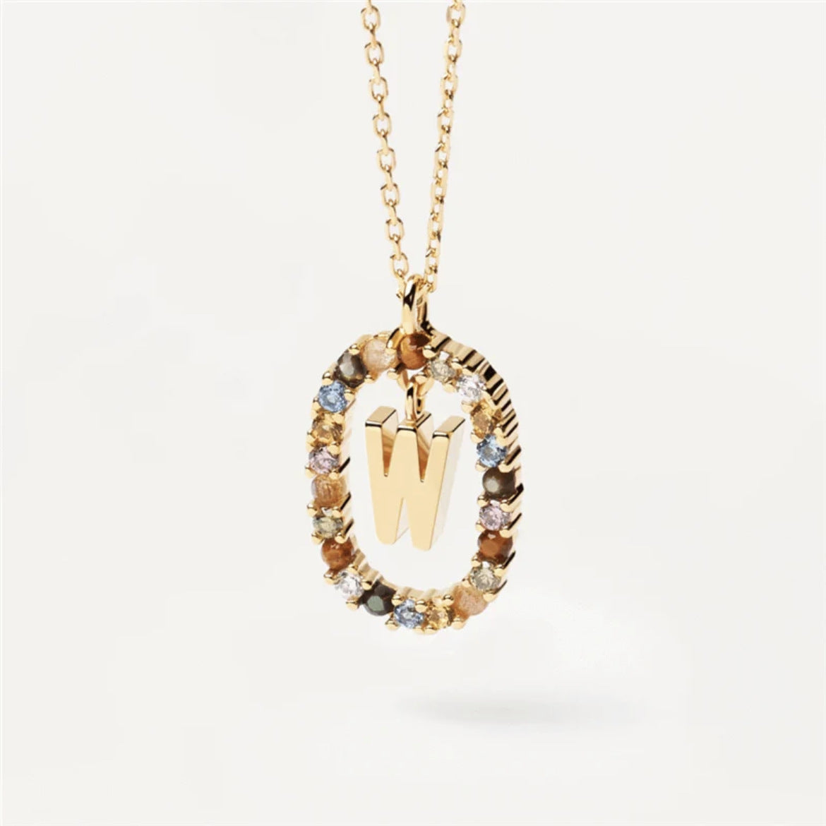 Radiant Alphabet: Colored Rhinestone Necklace - 18K Fashion Jewelry