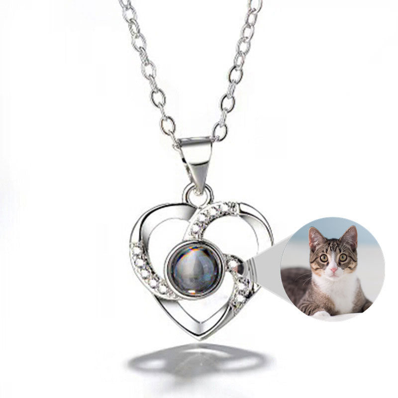 S925 Silver Heart-Shaped Pendant Necklace: Romantic Colorful Photo Projection