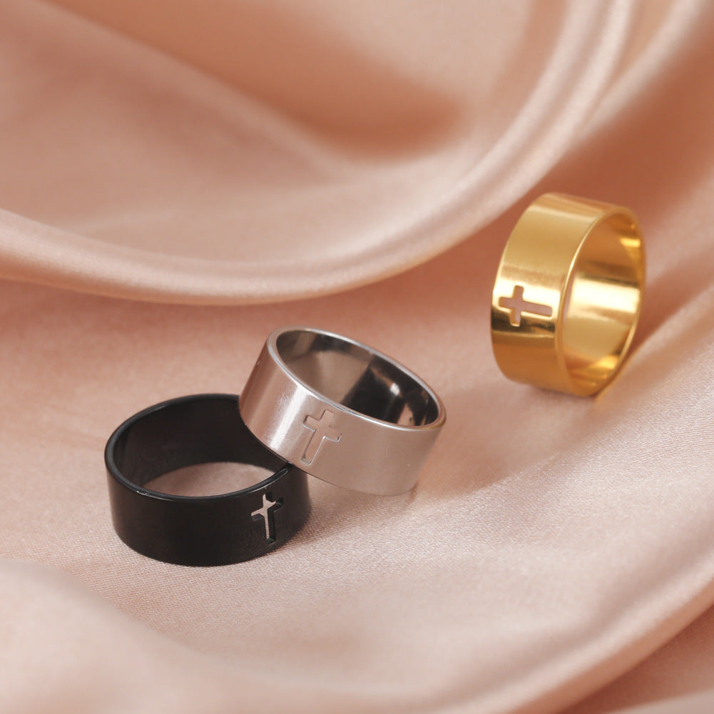 Timeless Grace: The Classic Hollow Cross Stainless Steel Ring