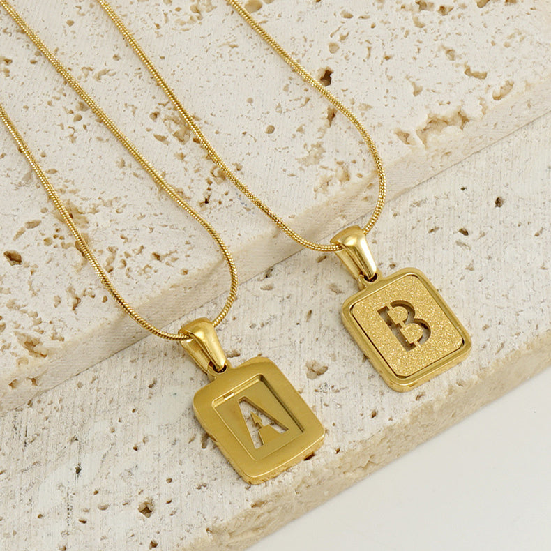 Chic Alpha: Hollow Out Square 18K Alphabet Necklace