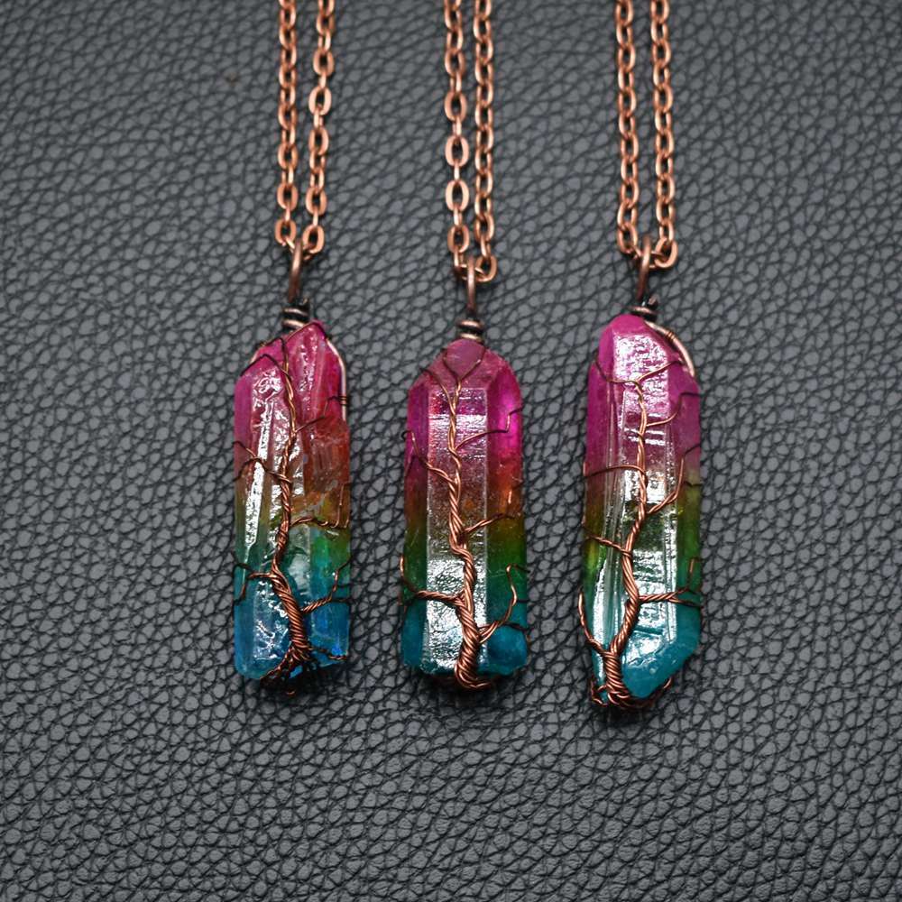 European & American Bestseller: Stone Crystal Pillar Tree of Life Pendant
