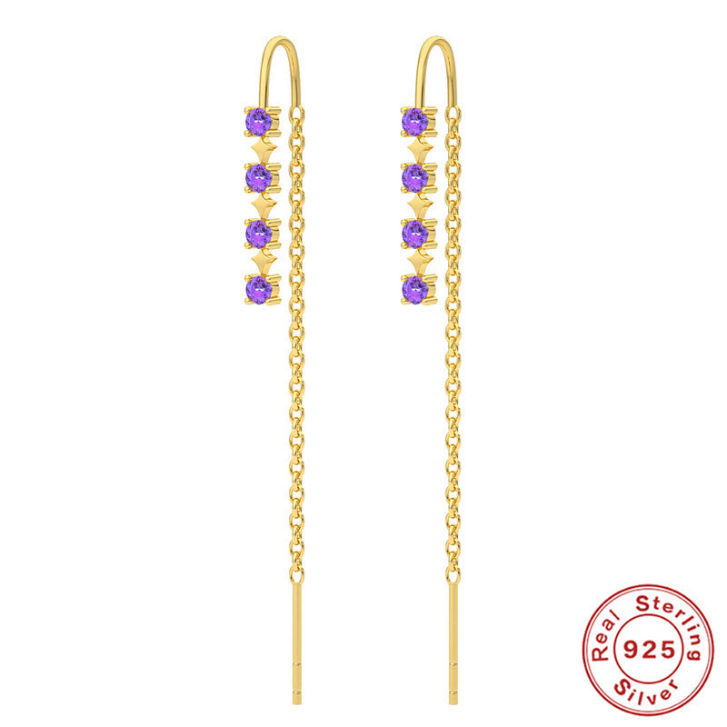 Radiant Elegance: 925 Sterling Silver Tassel Ear Wires with Diamonds
