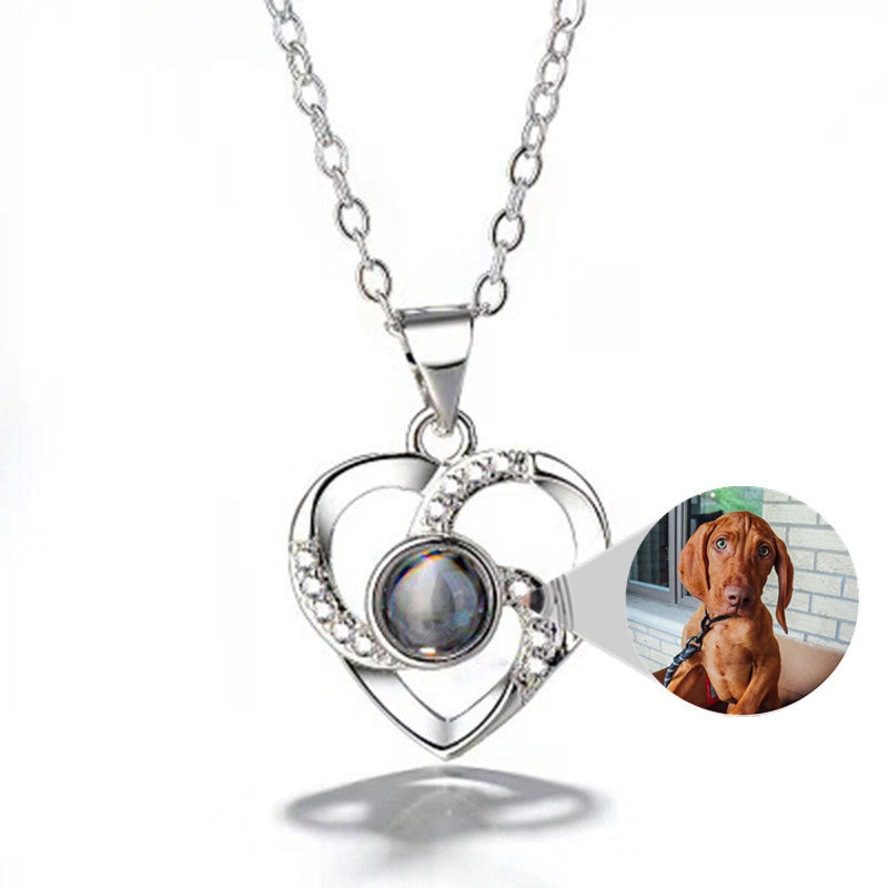 S925 Silver Heart-Shaped Pendant Necklace: Romantic Colorful Photo Projection