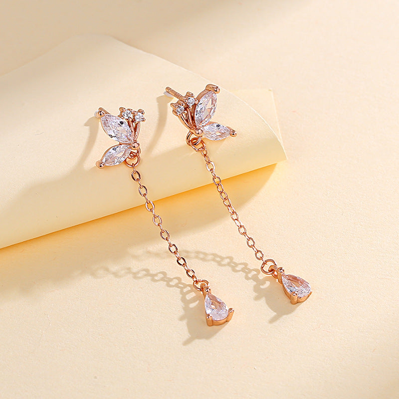 Whimsical Flutter: S925 Butterfly Zircon Tassel Earrings