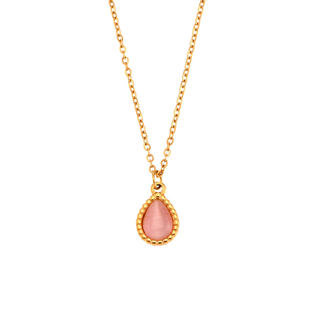 Opulent Opal: European and American Ins Fashion Minimalistic Water Drop Earrings with Stainless Steel Plated Necklace