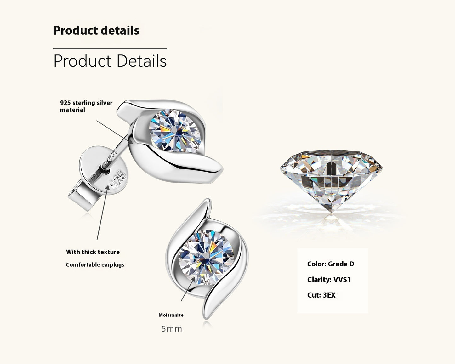 Luxe Sparkle: Affordable High-Grade Moissanite Stud Earrings